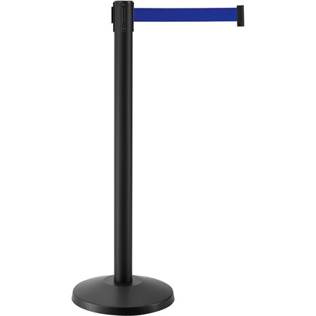 Global Industrial Retractable Belt Barrier, 40 Black Post, 7-1/2ft Blue Belt, 2PK 708414BL